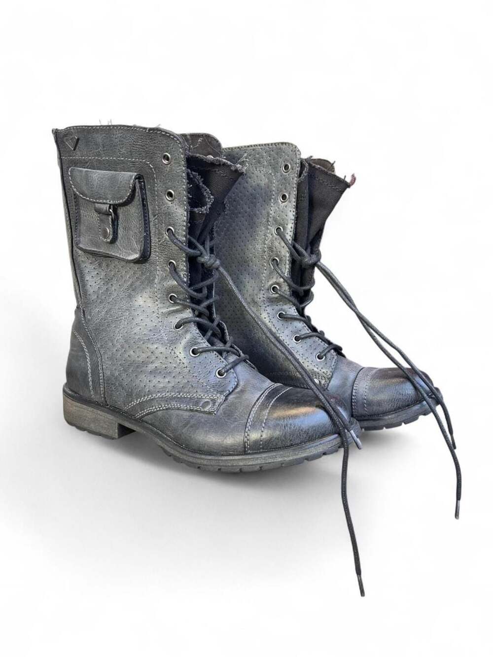 Roxy Distressed Grey Combat Boots with Side Pocket